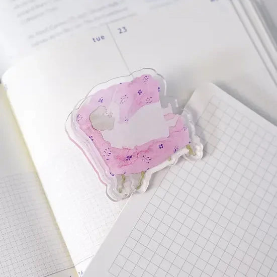 Sofa Journaling Clip by Dodolulu — pink sheep-shaped acrylic clip with paw prints, for journaling