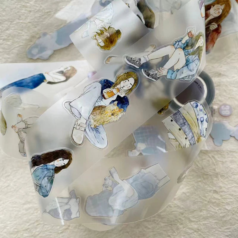A Cup 38 PET Tape characters styled as wall art on a textured surface, styled view