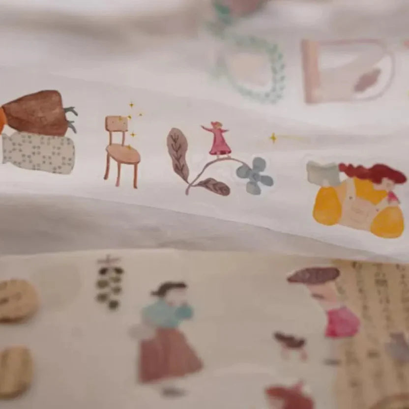 A Lovely Day PET Tape colorful illustrations of a girl, chair and everyday objects, detail view