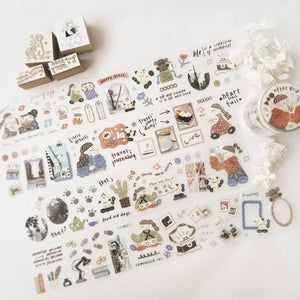 After Trip PET Tape collection of memory-keeping sticker designs on a white surface