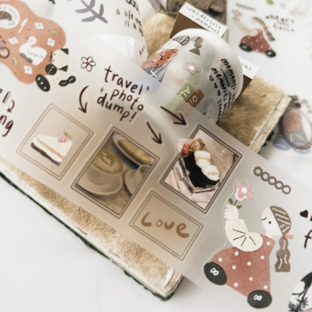 Assorted After Trip PET Tape sticker designs displayed on a white background, detail view