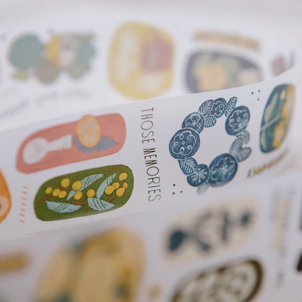 All the Flowers PET Tape illustrated designs with Those Memories text, detail view