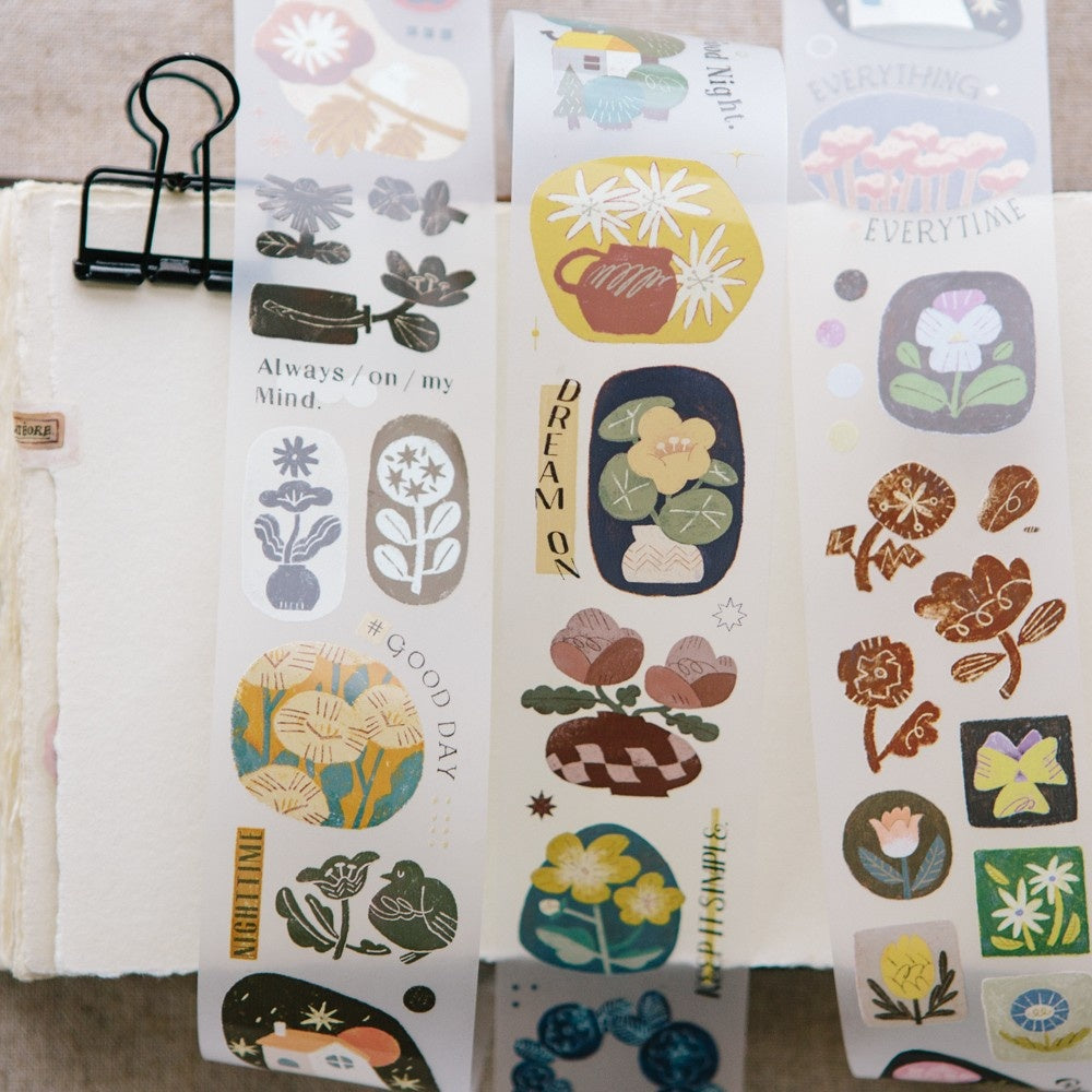 Set of All the Flowers PET Tape animal and floral stickers on a white background