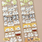 Set of decorative stickers with cartoon characters on a beige background