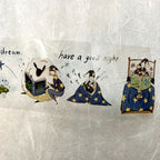 Illustrations of people reading books with stars on their clothing, on a textured gray background.