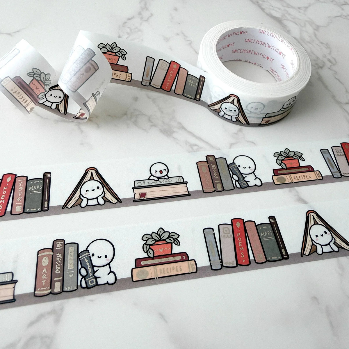 Antique Bookshelf 3.0 Washi Tape by OnceMoreWithLove, 18mm vintage book roll with pearl gold foil