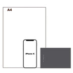 Comparison of an iPhone X and a gray A4 paper size on a white background