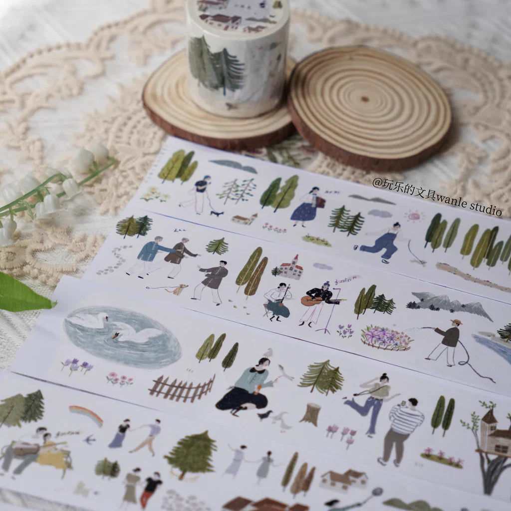 At The Park Washi Tape illustrated people and nature scenes on a textured surface