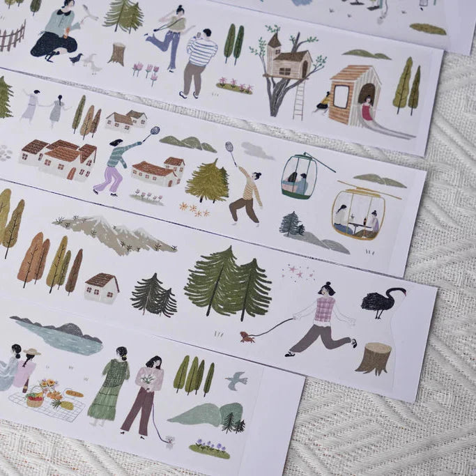 At The Park Washi Tape illustrated strips of people and nature on a textured surface