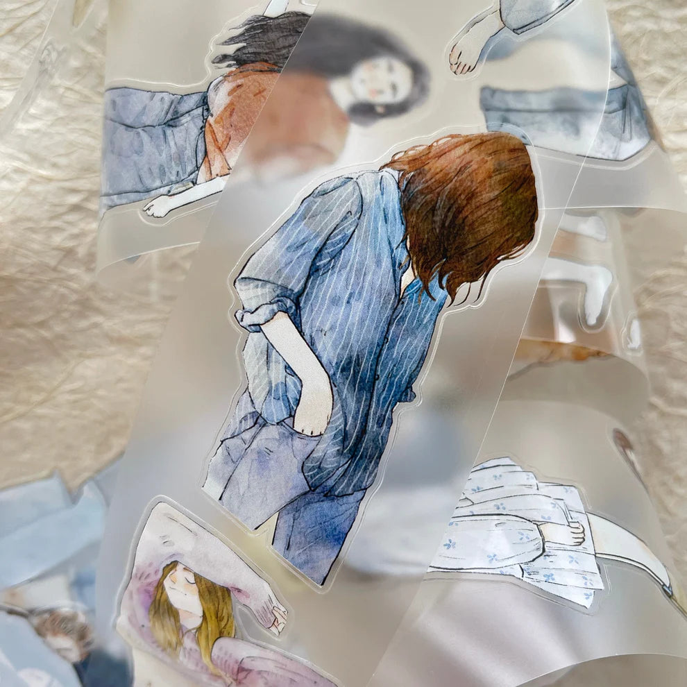 Autumn Day 39 PET Tape watercolor women illustrations collaged on a textured beige background