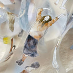 Artistic depiction of a woman in a dress with abstract elements