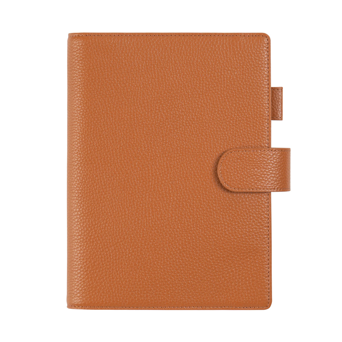 Elite Planner Cover A5 by Moterm — tan pebbled-leather planner cover with snap closure, for journaling