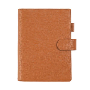 Elite Planner Cover A5 by Moterm — tan pebbled-leather planner cover with snap closure, for journaling