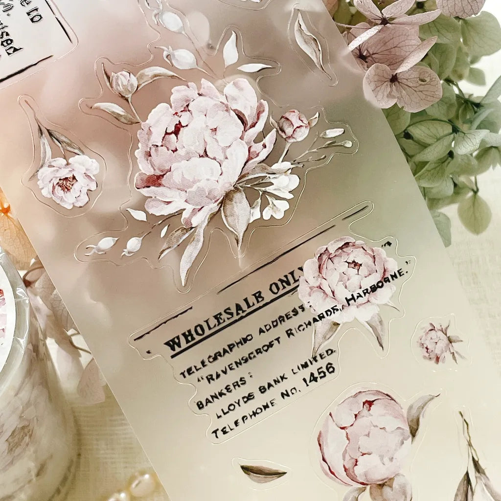 Blooming Archive PET Tape floral design applied on vintage-style paper with printed text