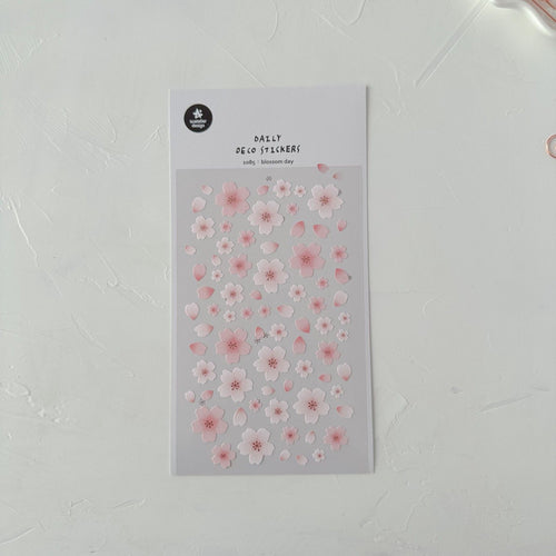 Blossom Day Sticker Sheet by Suatelier, floral stickers with pink flowers on a white background