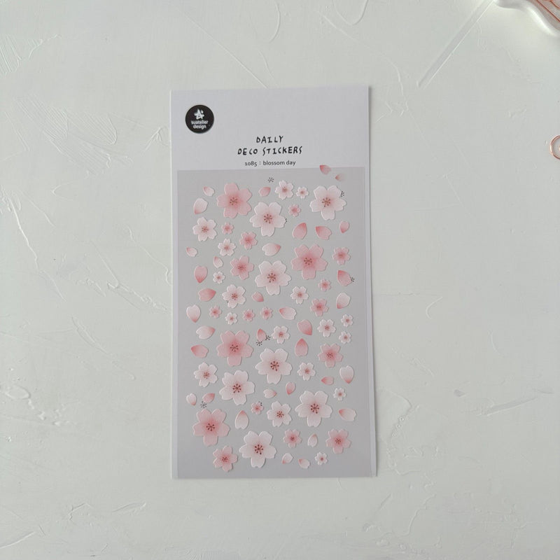 Blossom Day Sticker Sheet by Suatelier, floral stickers with pink flowers on a white background