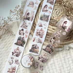 Book Lover PET Tape by ArtStudioLea with cozy reading illustrations styled beside dried flowers