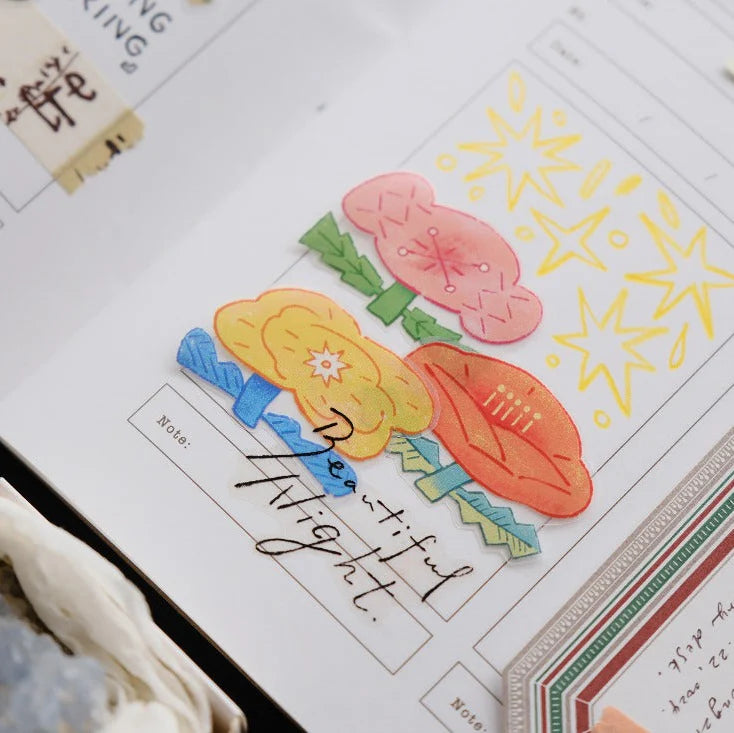 Brick Notes Notebook page decorated with a colorful Beautiful Night flip-flop design