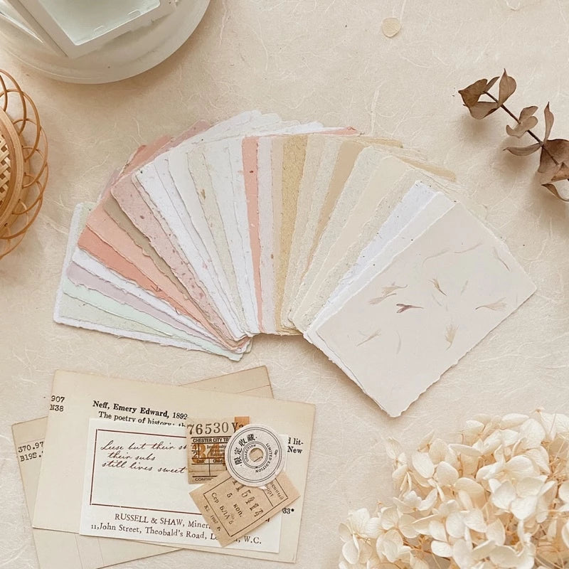 Business Card Size Handmade Paper styled with vintage cards, envelopes and flowers