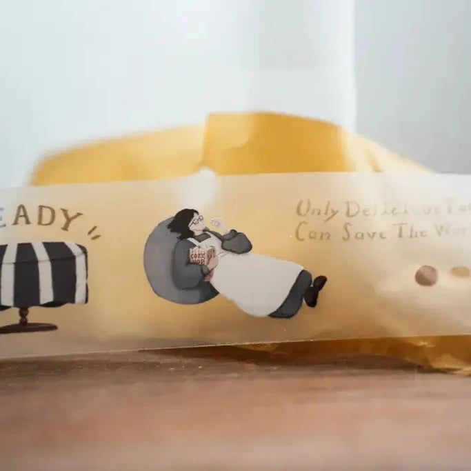 Butter & Deadlines PET Tape by Yamadoro — figure on a striped stool PET tape design, for journaling