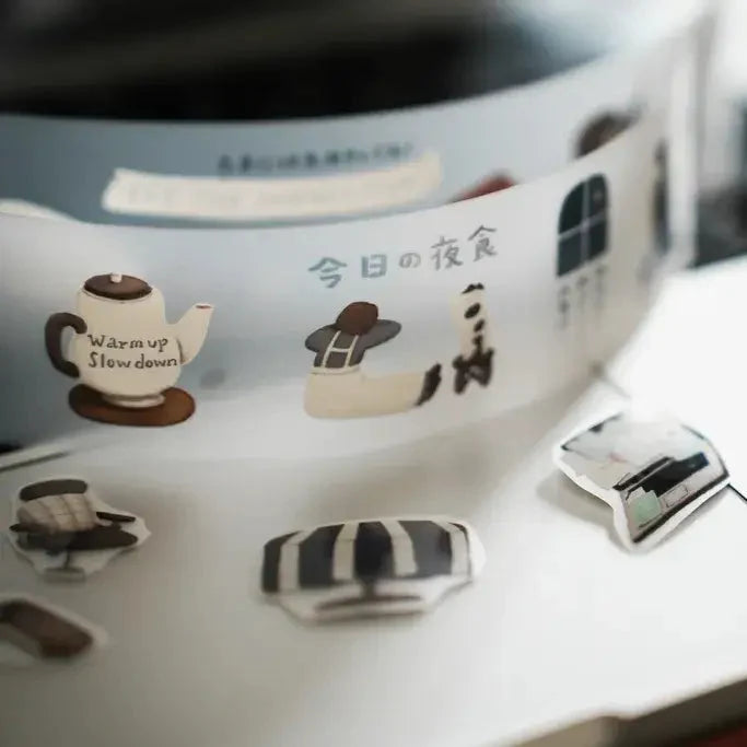 Butter & Deadlines PET Tape by Yamadoro — teapot 'warm up slow down' PET tape roll, for journaling