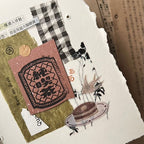 Vintage-style product packaging with decorative elements and text.