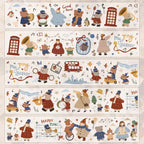 Set of decorative paper strips with cartoon characters and text on a white background