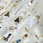 Collage of fashion illustrations and product packaging on a light gray background
