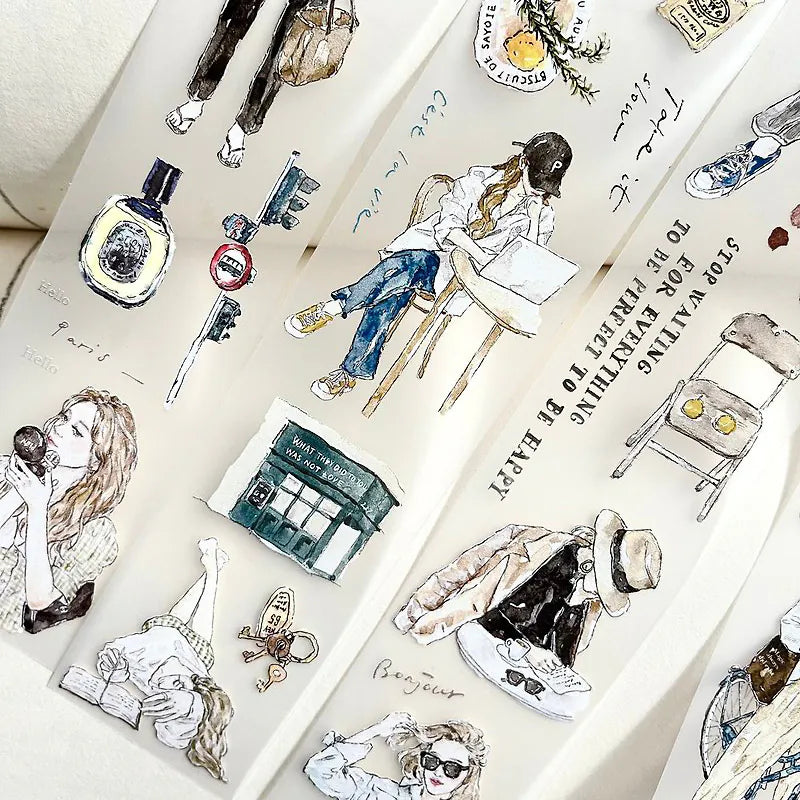 Full collection of Chill V.1 Matte PET Tape people, objects and text designs on white