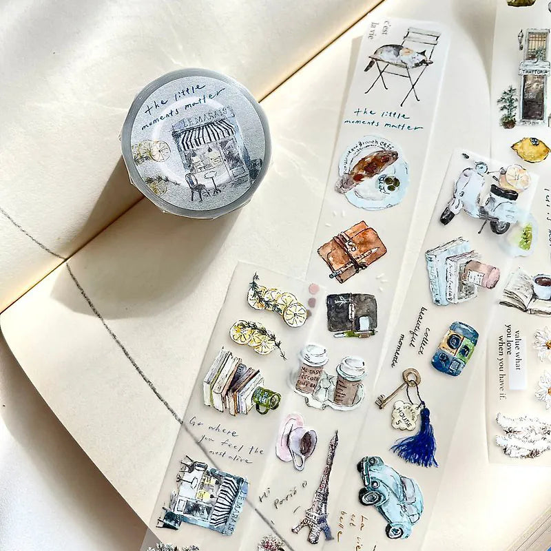 Chill V.2 Matte PET Tape illustration and text stickers styled on a white surface, close-up
