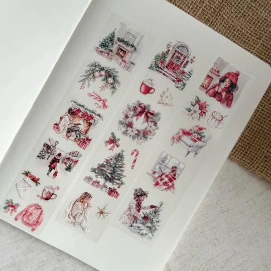 Full sheet of Christmas Cheer PET Tape holiday illustrations displayed flat on a white background