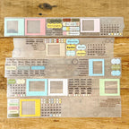 Close-up of pastel sticker labels reading “Favorite,” “Routine,” “Week,” and “Checklist” with mini calendar layout