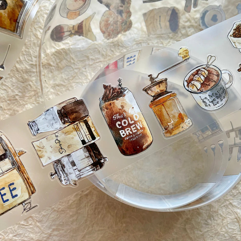 Coffee Time A50 PET Tape motifs including a This is my Cold Brew bottle, styled view