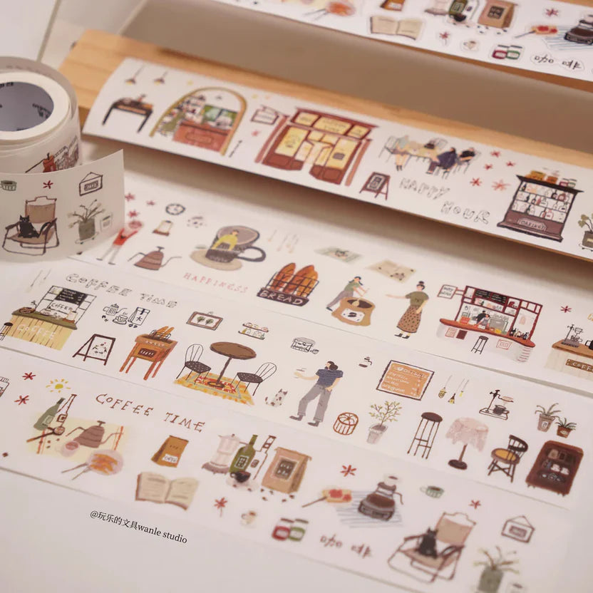 Coffee Time Sticker Tape illustrated sheets displayed together on a plain background