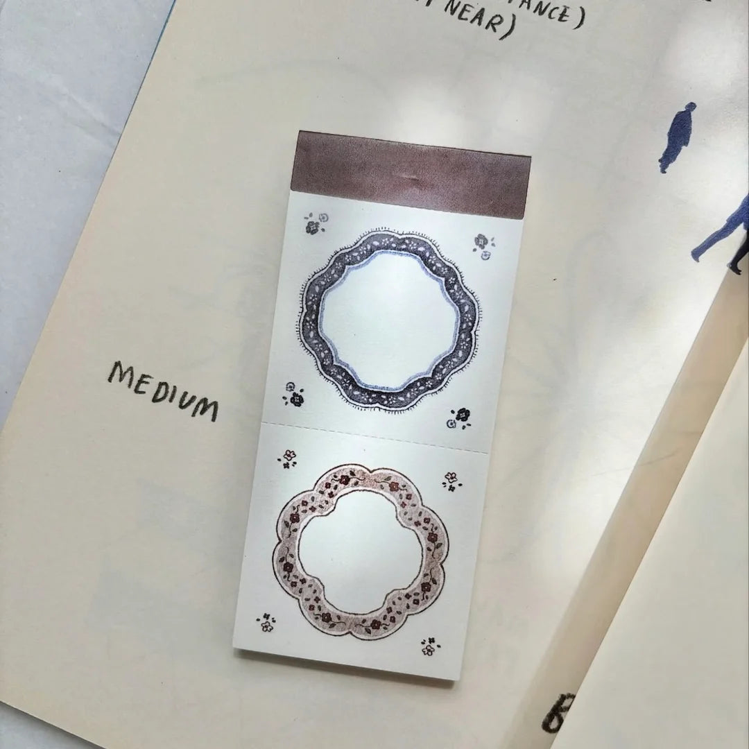 Confectionery Series 2-Frame Memo Pad by Pion with floral frame sheets on a plain background
