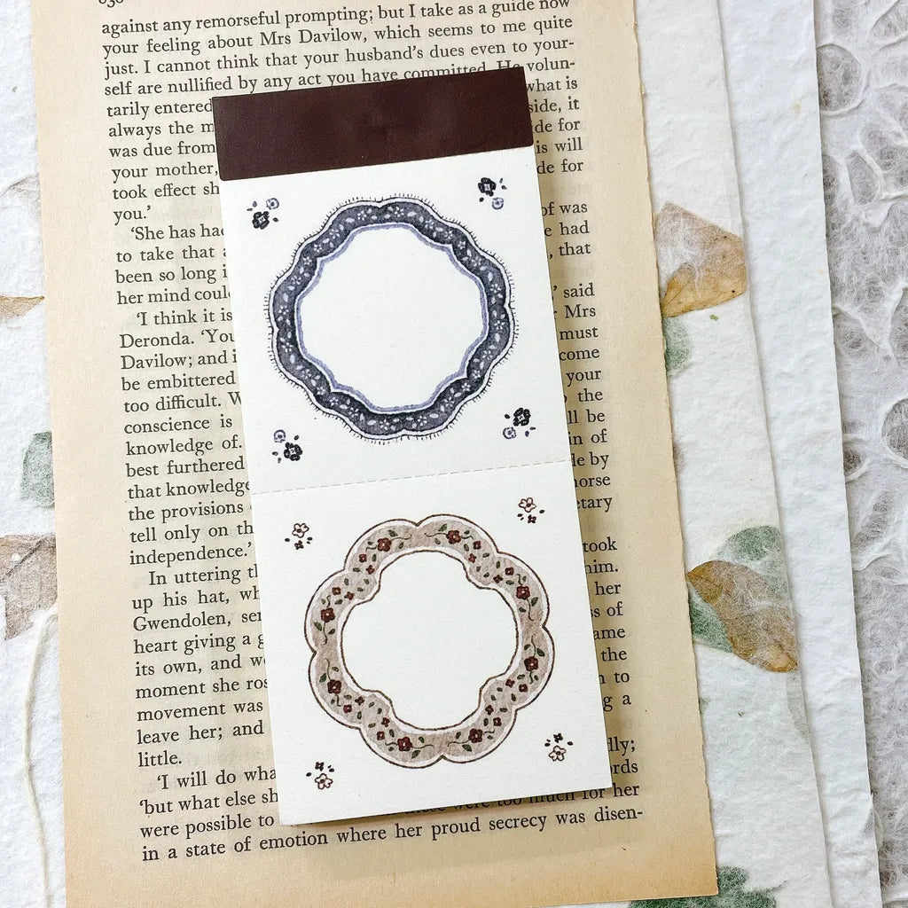 Confectionery Series 2-Frame Memo Pad floral frame pieces styled on a textured surface