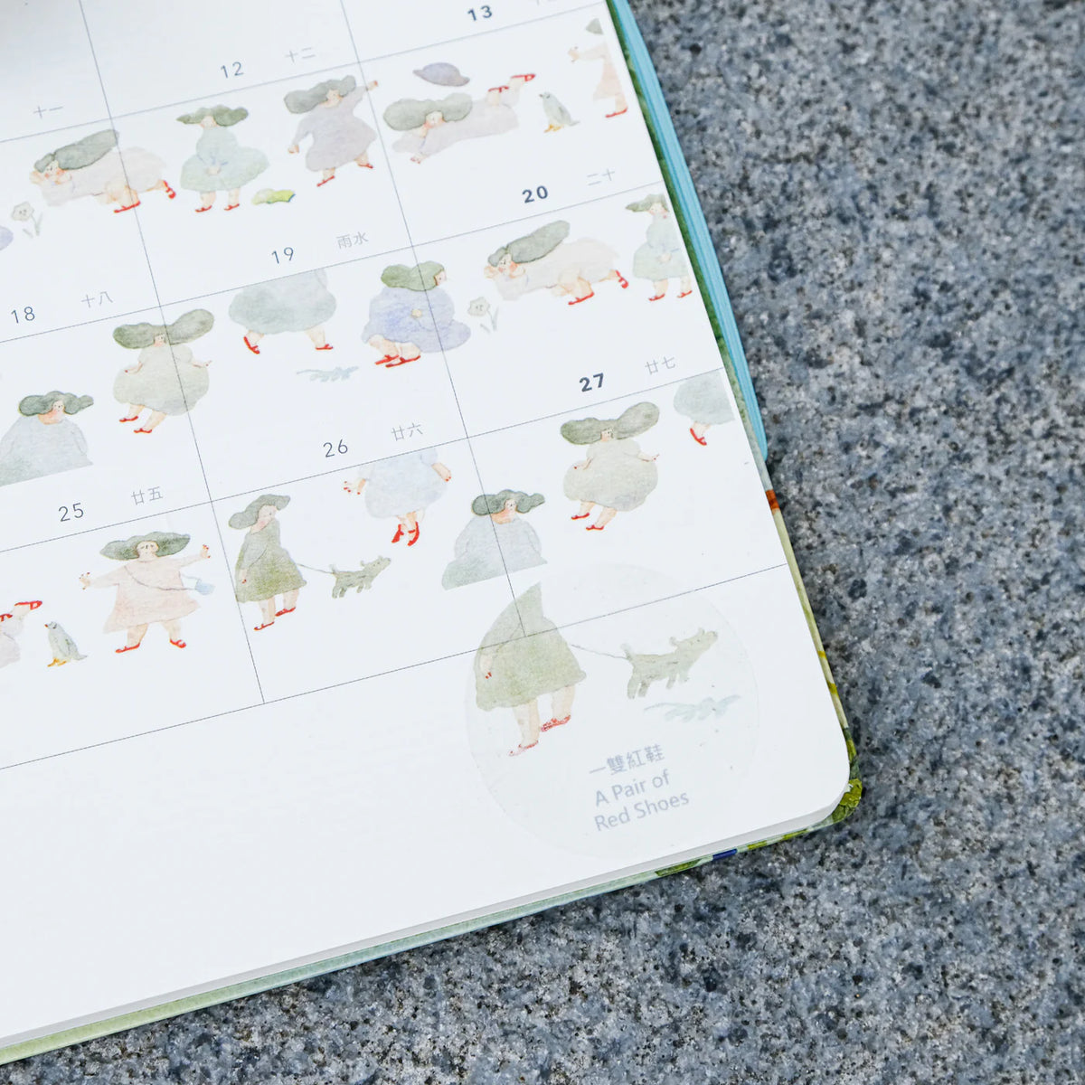 A Pair of Red Shoes Washi Tape by Dodolulu — cartoon-duck washi tape on a calendar, for journaling