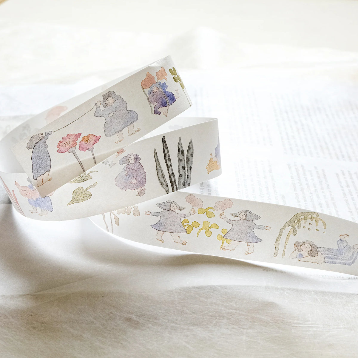 Memories Washi Tape by Dodolulu — character-and-flower washi tape roll, for journaling
