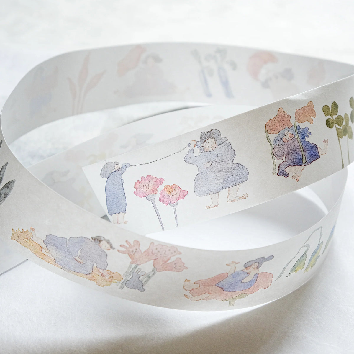 Memories Washi Tape by Dodolulu — character-and-flower washi tape roll, alternate view, for journaling