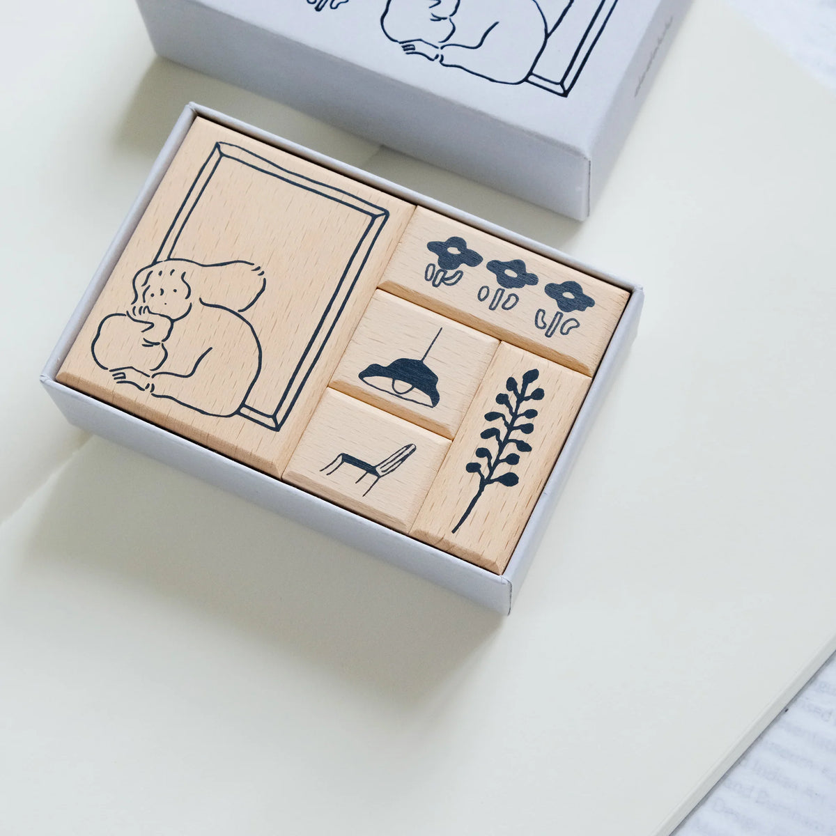 By The Window Rubber Stamp by Dodolulu — rubber stamp set in its illustrated box, for journaling