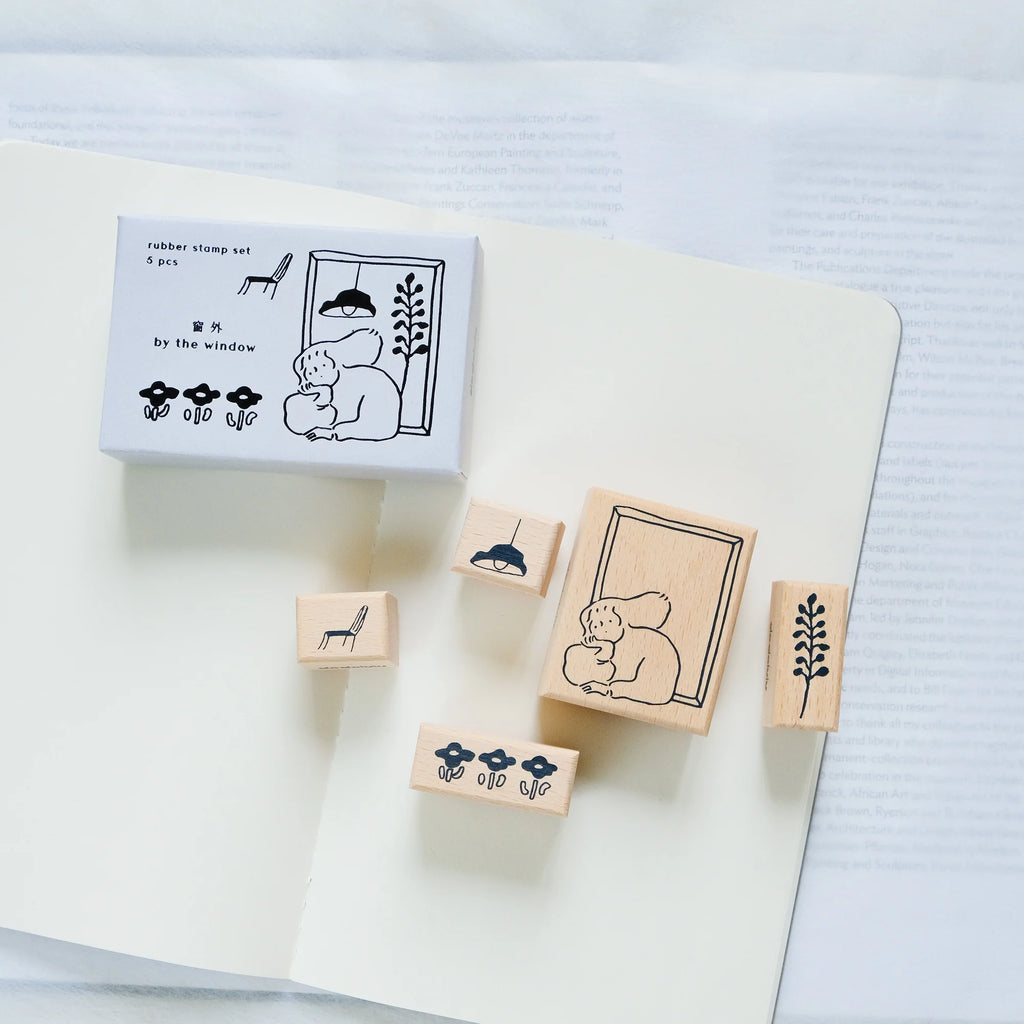 By The Window Rubber Stamp by Dodolulu — rubber stamp set on a notebook, for journaling