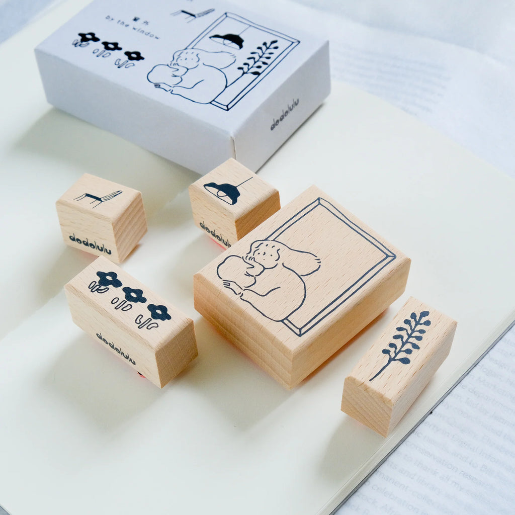 By The Window Rubber Stamp by Dodolulu — wooden rubber stamps on white, for journaling