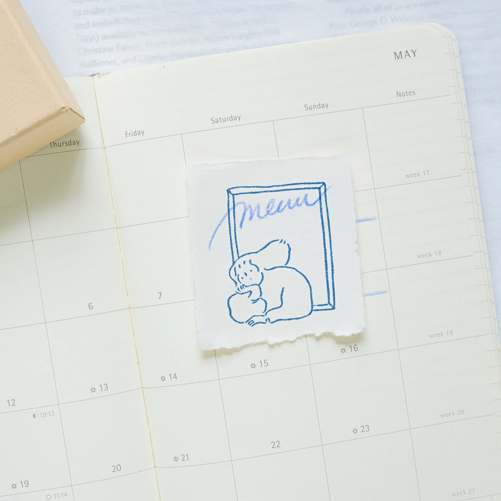 By The Window Rubber Stamp by Dodolulu — stamped bear-and-'mama' design in a calendar, for journaling