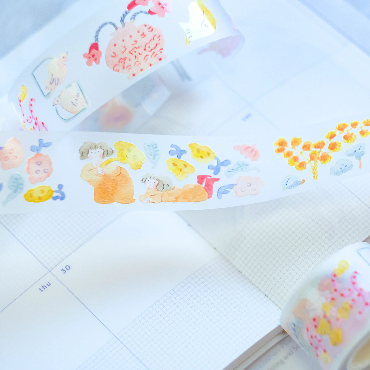Indulgence PET Tape by Dodolulu — character PET tape on a notebook page, for journaling