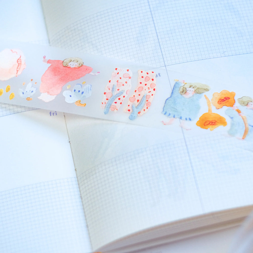 Indulgence PET Tape by Dodolulu — cartoon-character PET tape on a notebook, for journaling