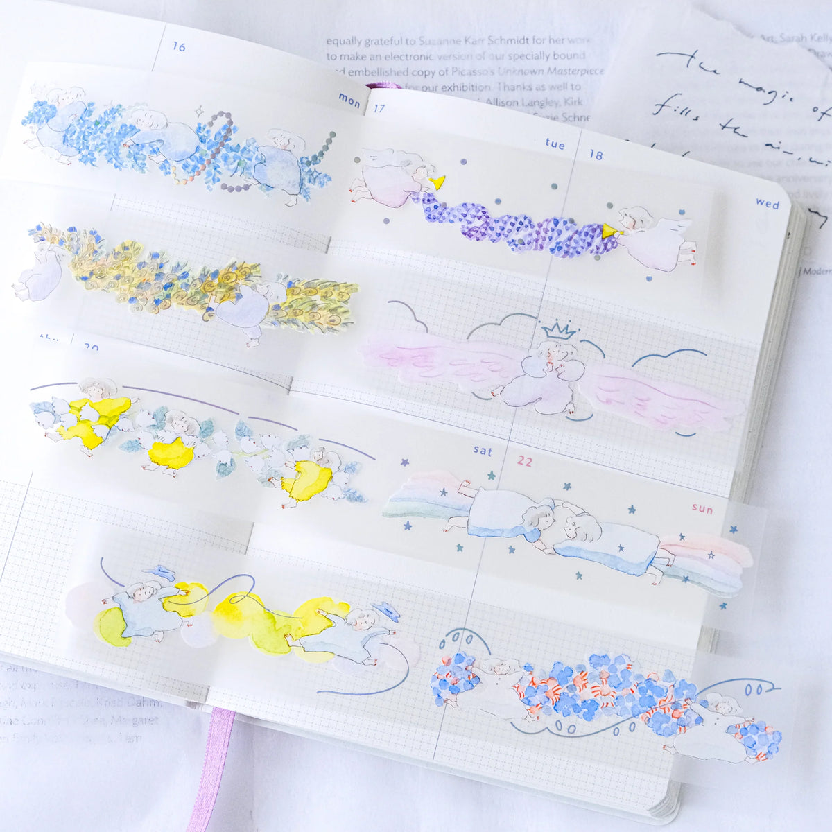 Holiday Essence PET Tape by Dodolulu — festive PET tape in an open notebook, for journaling