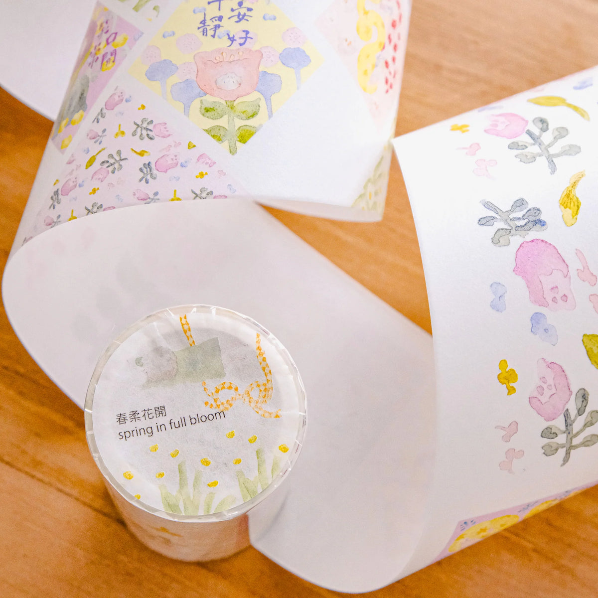 Spring In Full Bloom Washi Tape by Dodolulu — spring floral washi tape design on wood, for journaling