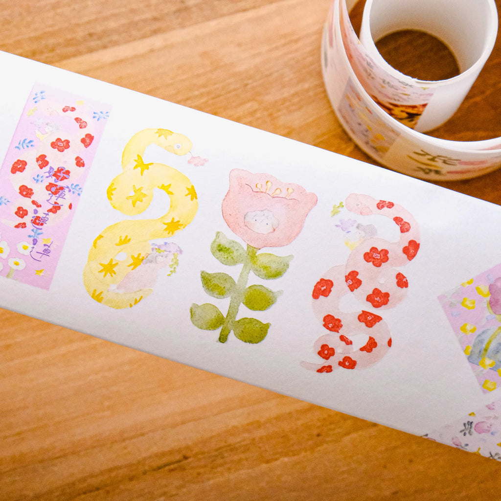 Spring In Full Bloom Washi Tape by Dodolulu — floral washi tape roll beside a coffee cup, for journaling