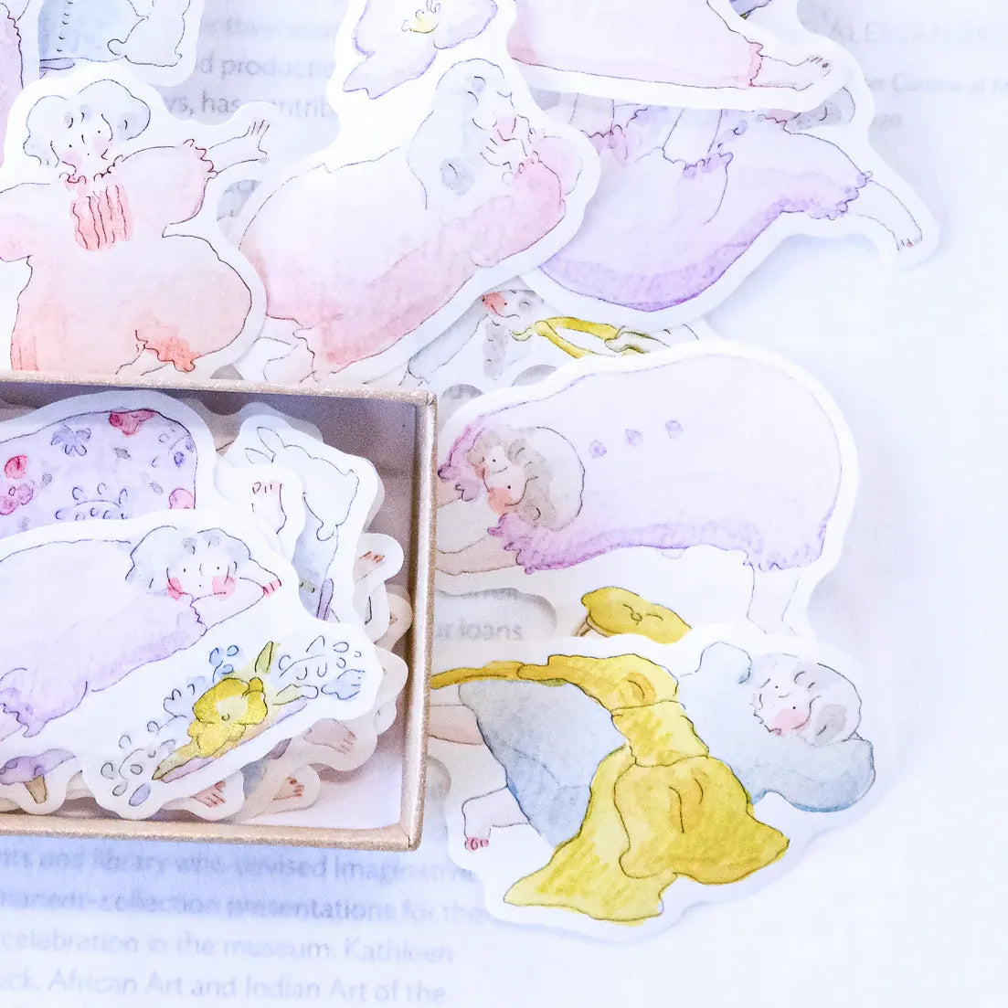 Lazy Day Comforts Sticker Set by Dodolulu — angel-themed sticker set with box, for journaling