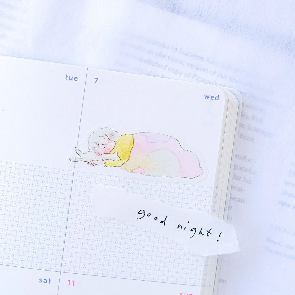 Lazy Day Comforts Sticker Set by Dodolulu — sleeping-child 'good night!' sticker in a calendar, for journaling